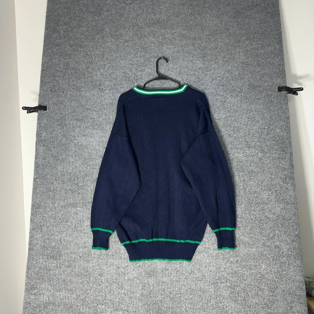 Vintage Traditional Craft Ireland Sweater Mens XL Navy Blue V Neck Shamrock Knit